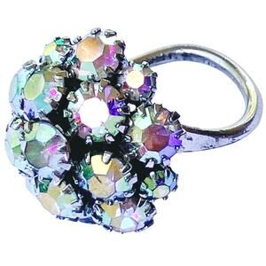 VTG Signed Sarah Coventry AB Rhinestone Cocktail Adjustable Ring 1960s Sparkling